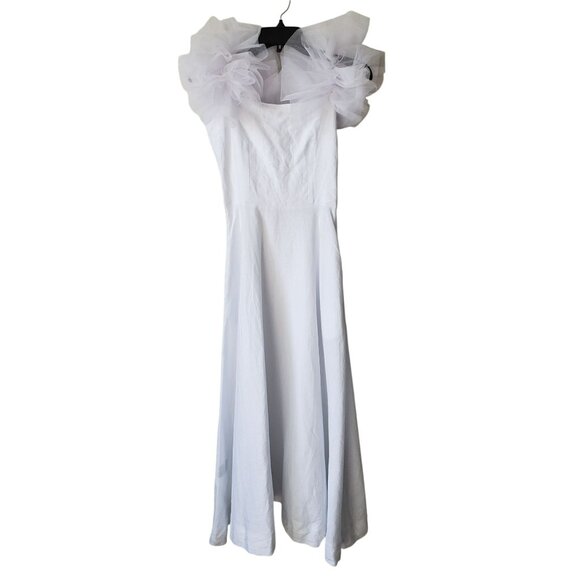 NEW Fanm Mon Giamba White Dress Embroidered Hem Tulle Puff Sleeve XXS - Picture 4 of 13